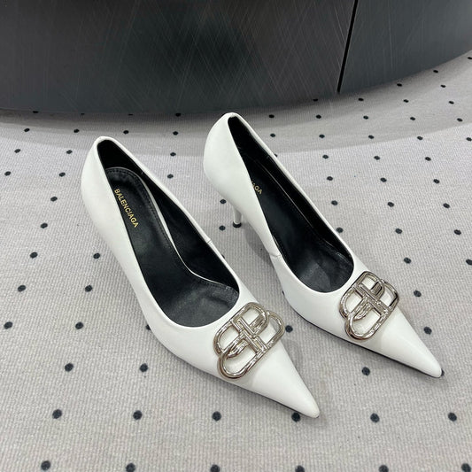 Balanciaga HEELED PUMPS 65 MM IN WHITE GLOSSY CALFSKIN SILVER HARDWARE