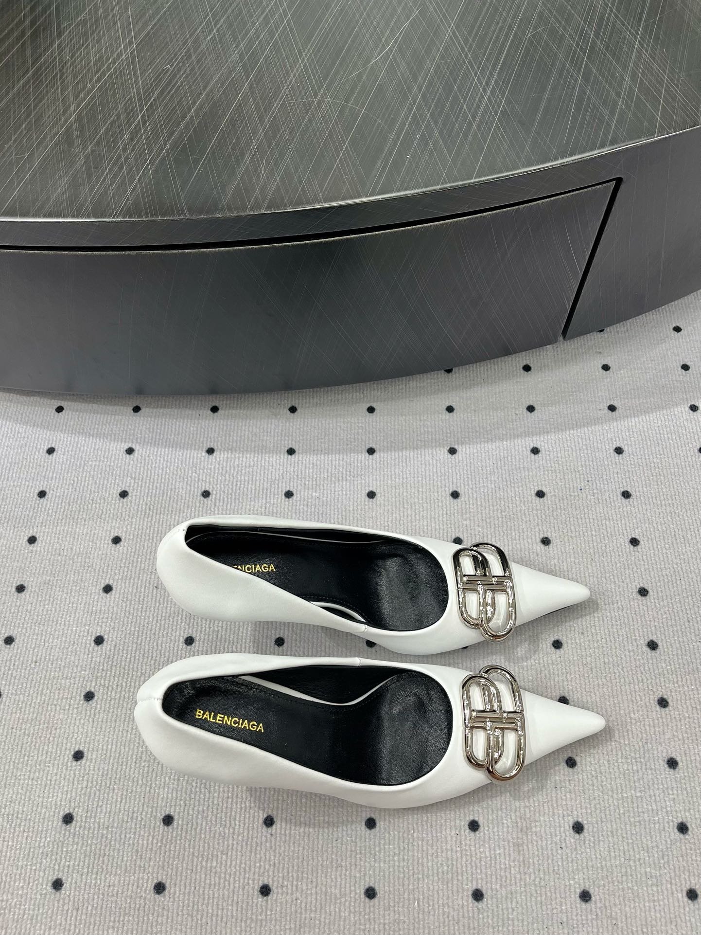 Balanciaga HEELED PUMPS 65 MM IN WHITE GLOSSY CALFSKIN SILVER HARDWARE