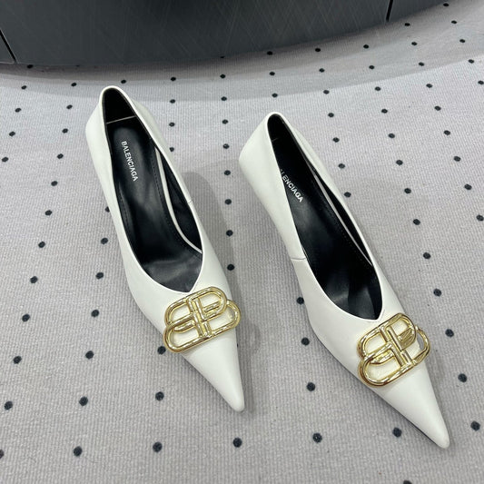 Balanciaga HEELED PUMPS 65 MM IN WHITE SMOOTH LAMBSKIN GOLD HARDWARE