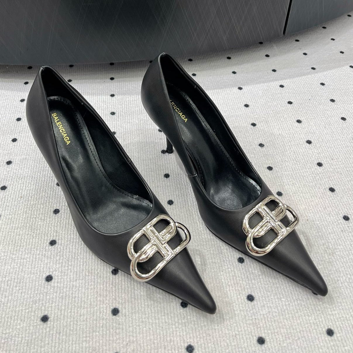 Balanciaga HEELED PUMPS 65 MM IN BLACK SMOOTH LAMBSKIN SILVER HARDWARE