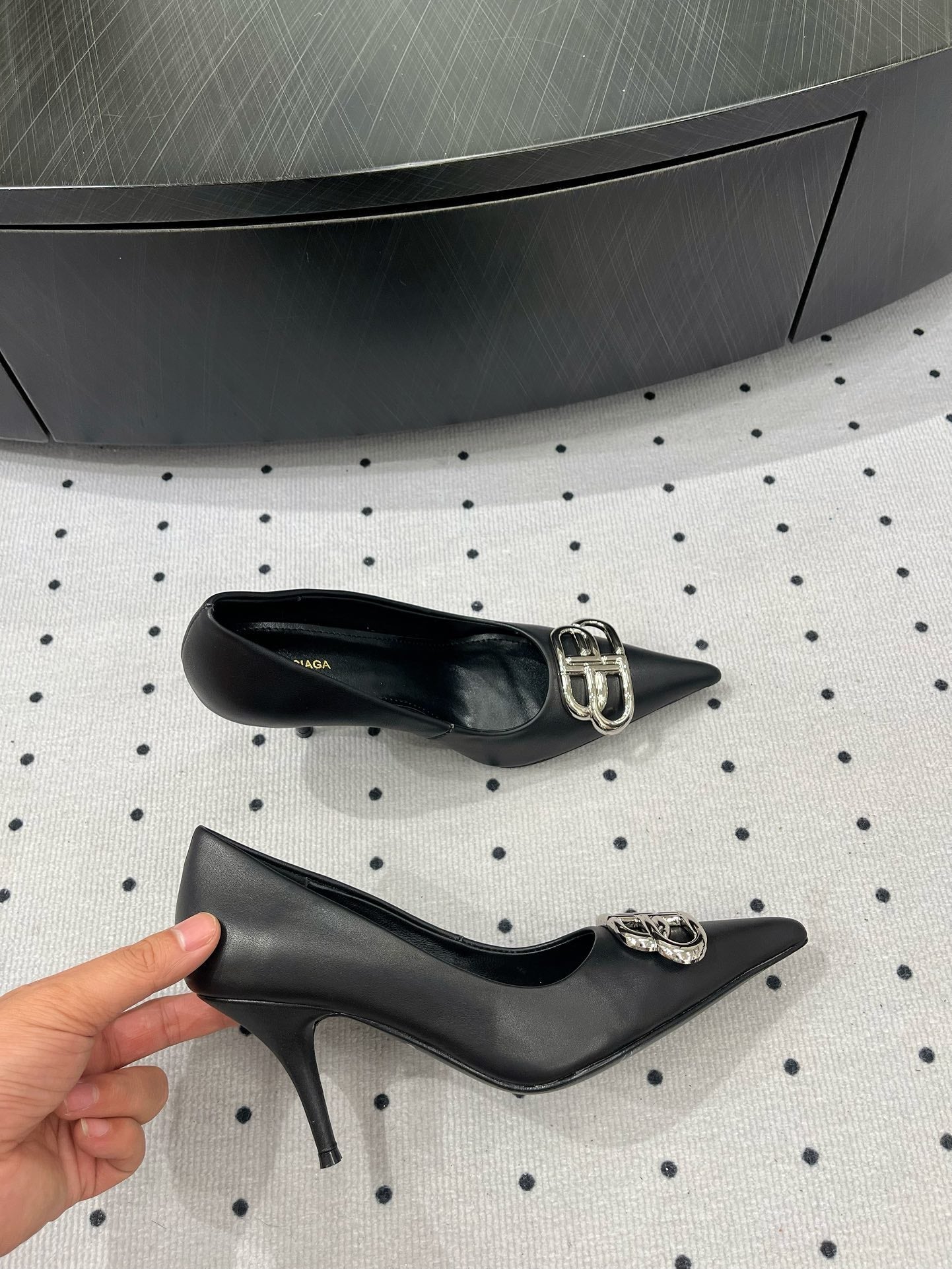 Balanciaga HEELED PUMPS 65 MM IN BLACK SMOOTH LAMBSKIN SILVER HARDWARE