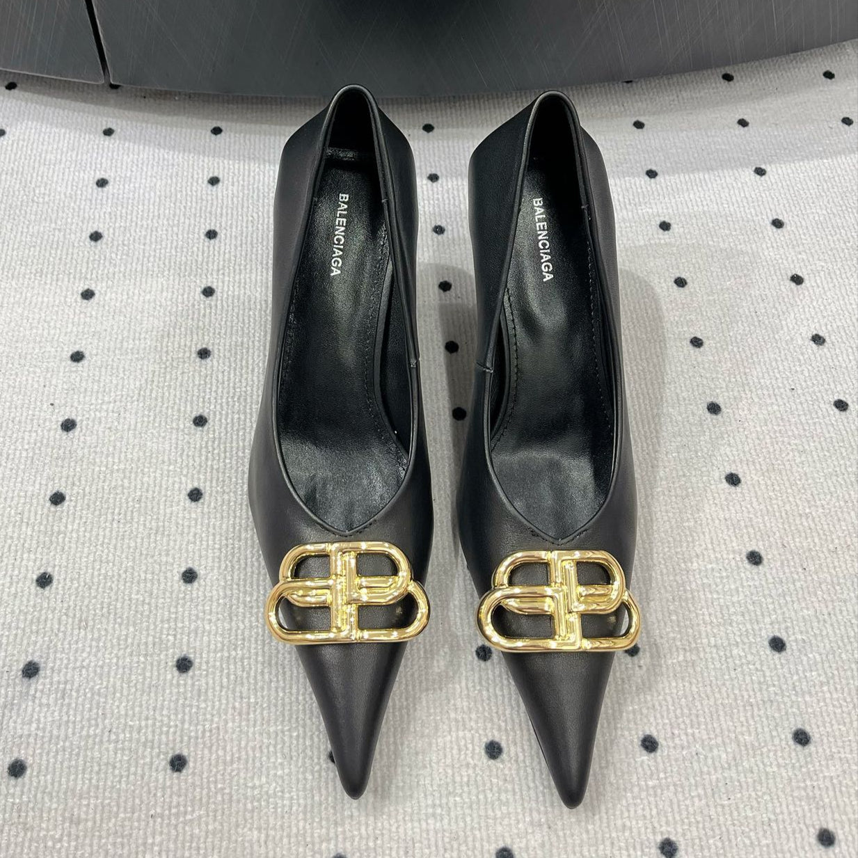 Balanciaga HEELED PUMPS 65 MM IN BLACK SMOOTH LAMBSKIN GOLD HARDWARE