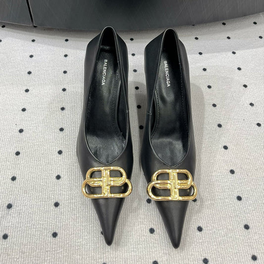 Balanciaga HEELED PUMPS 65 MM IN BLACK SMOOTH LAMBSKIN GOLD HARDWARE