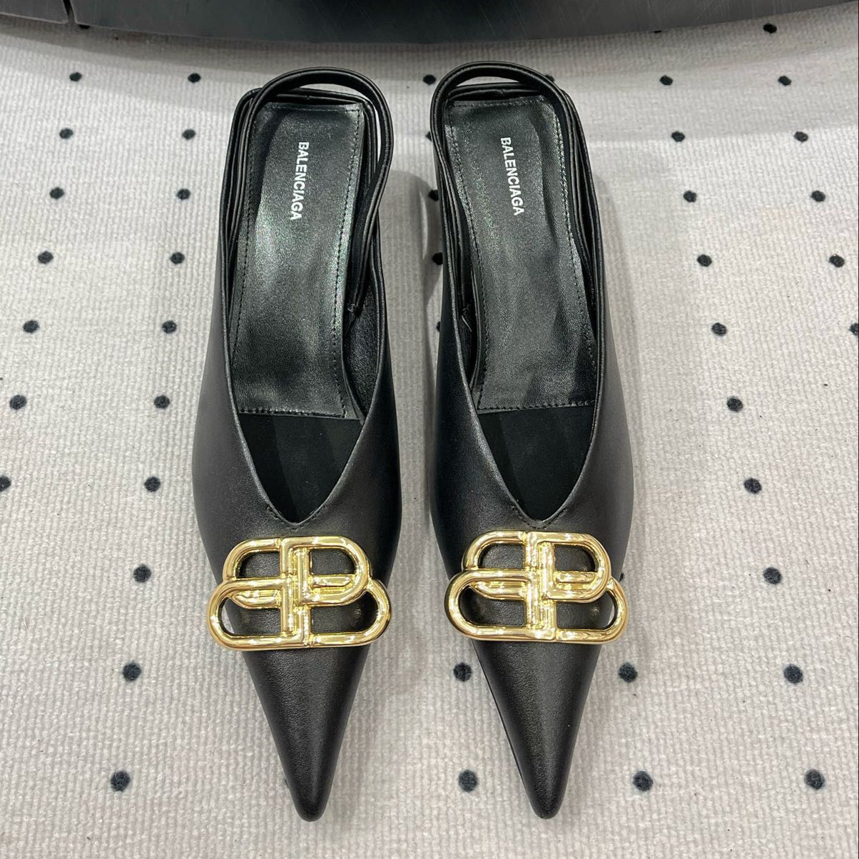 Balanciaga HEELED SLINGBACK 45 MM IN BLACK SMOOTH LAMBSKIN GOLD HARDWARE