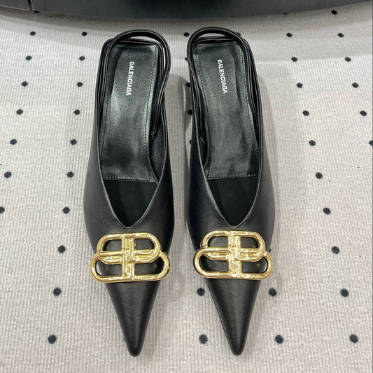 Balanciaga HEELED SLINGBACK 45 MM IN BLACK SMOOTH LAMBSKIN GOLD HARDWARE