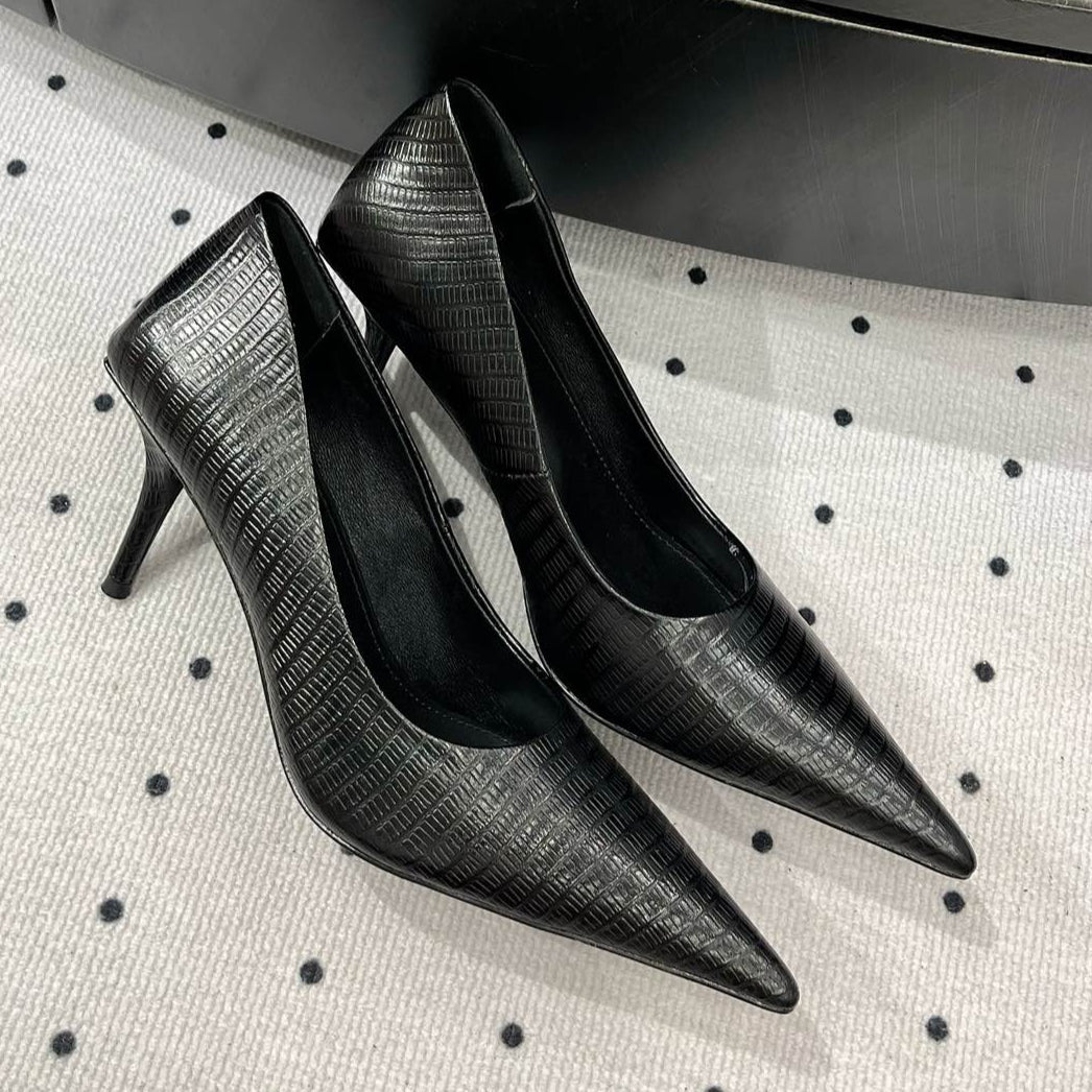 Balanciaga CLASSIC PUMPS 65MM IN BLACK LIZARD PATTERN CALFSKIN