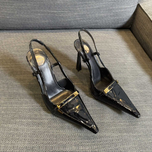 Saint Laurent JACQUELINE SLINGBACK PUMPS IN BLACK PATENT LAMBSKIN