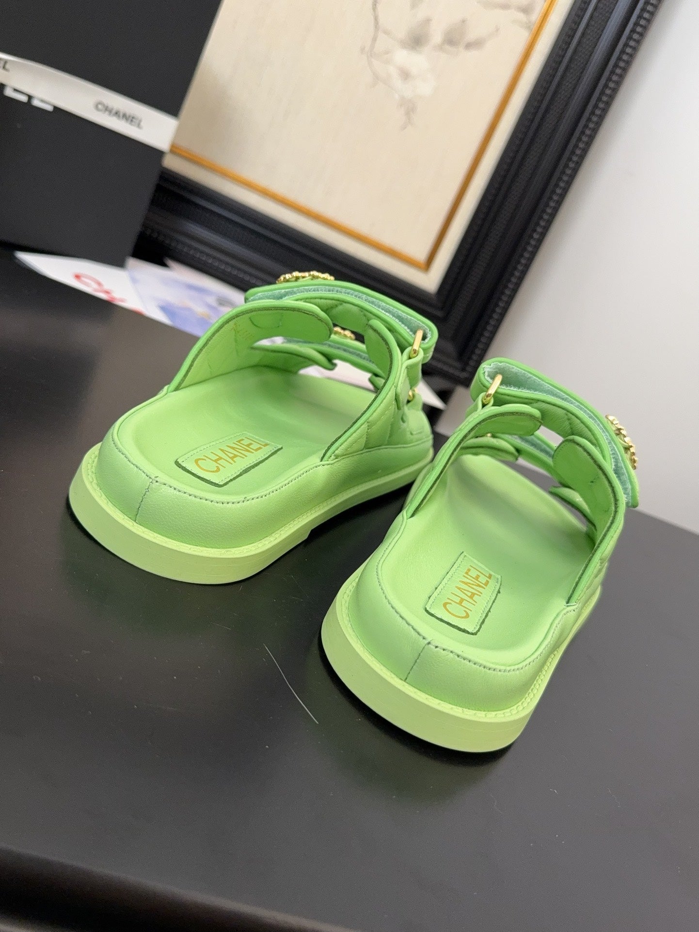 CHANEL 25 Dad Sandal Mule Green Calfskin