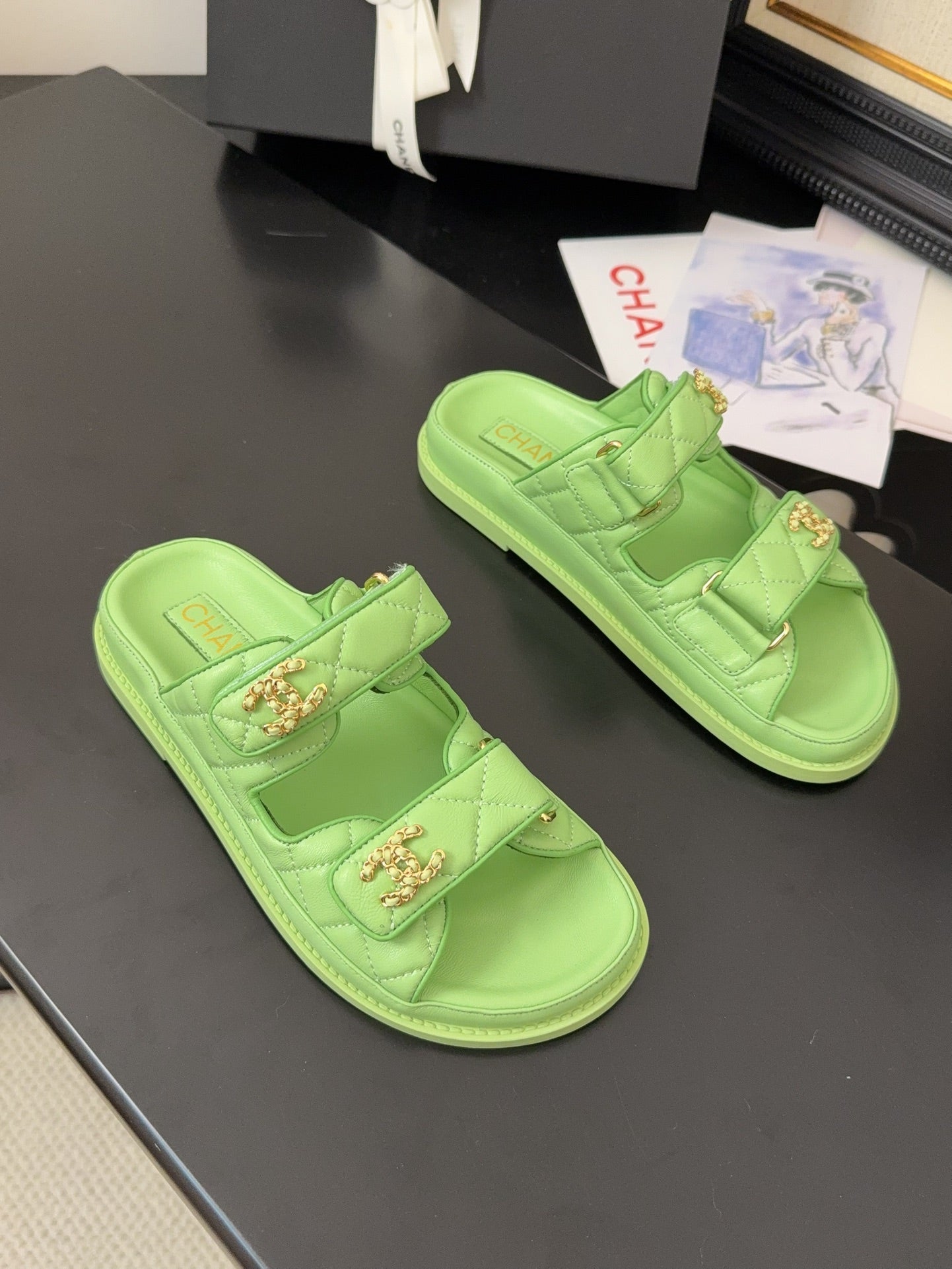 CHANEL 25 Dad Sandal Mule Green Calfskin