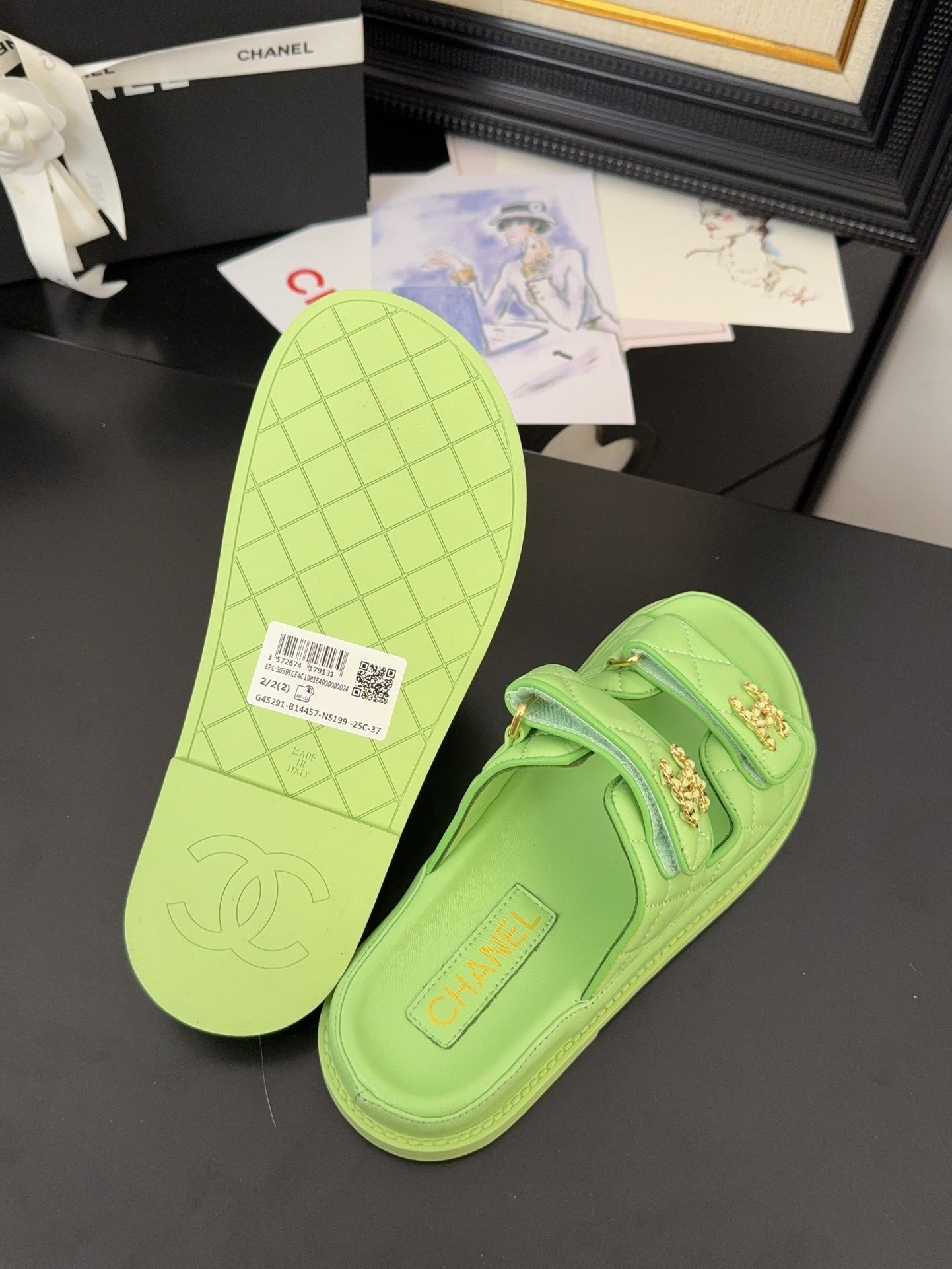 CHANEL 25 Dad Sandal Mule Green Calfskin