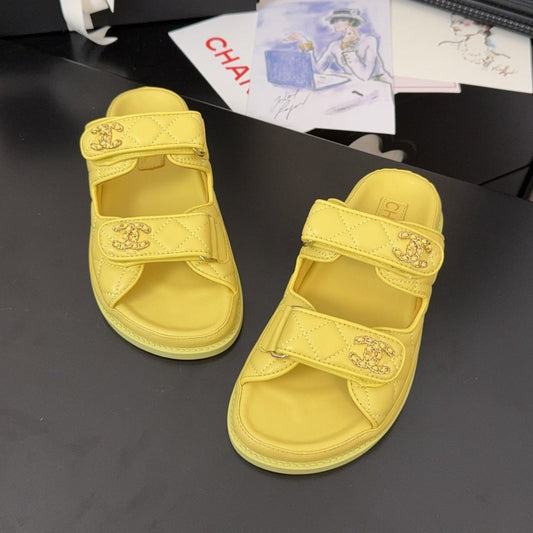 CHANEL 25 Dad Sandal Mule Yellow Calfskin