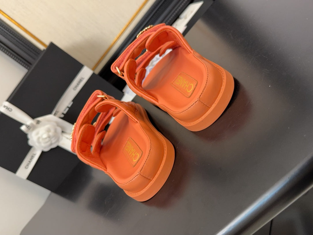 CHANEL 25 Dad Sandal Mule Orange Calfskin