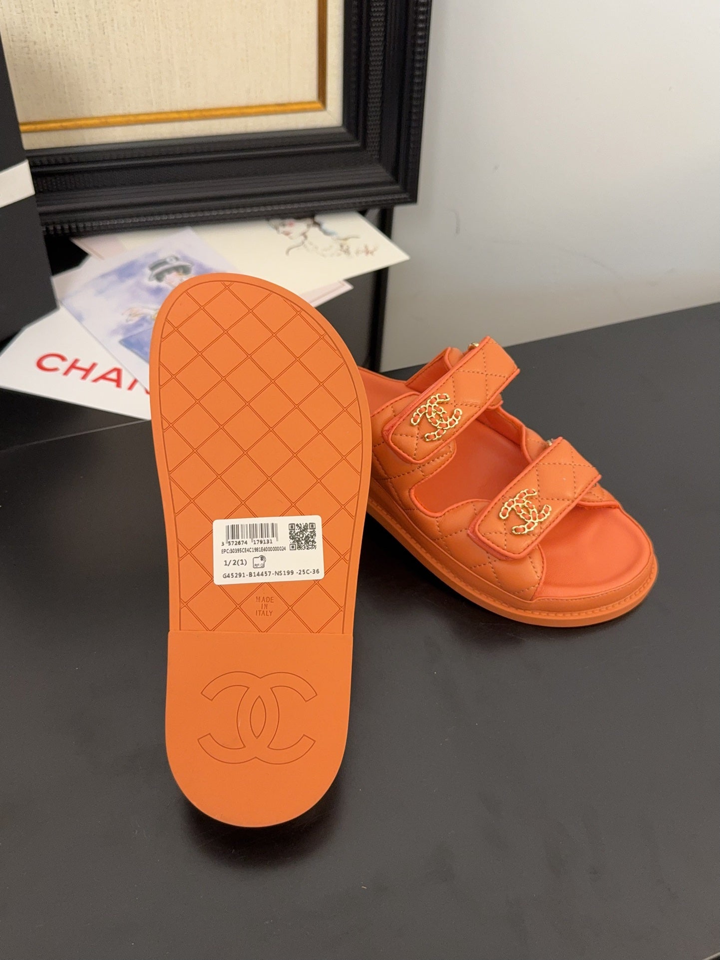 CHANEL 25 Dad Sandal Mule Orange Calfskin