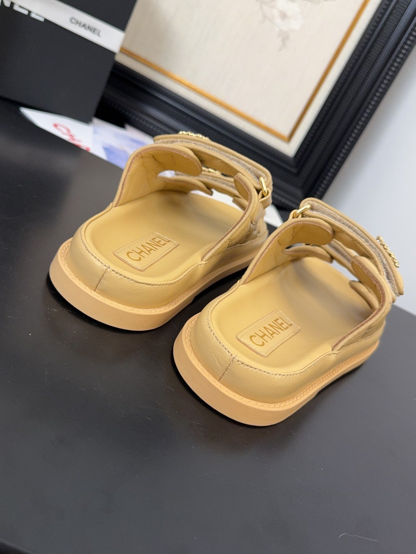 CHANEL 25 Dad Sandal Mule Beige Calfskin