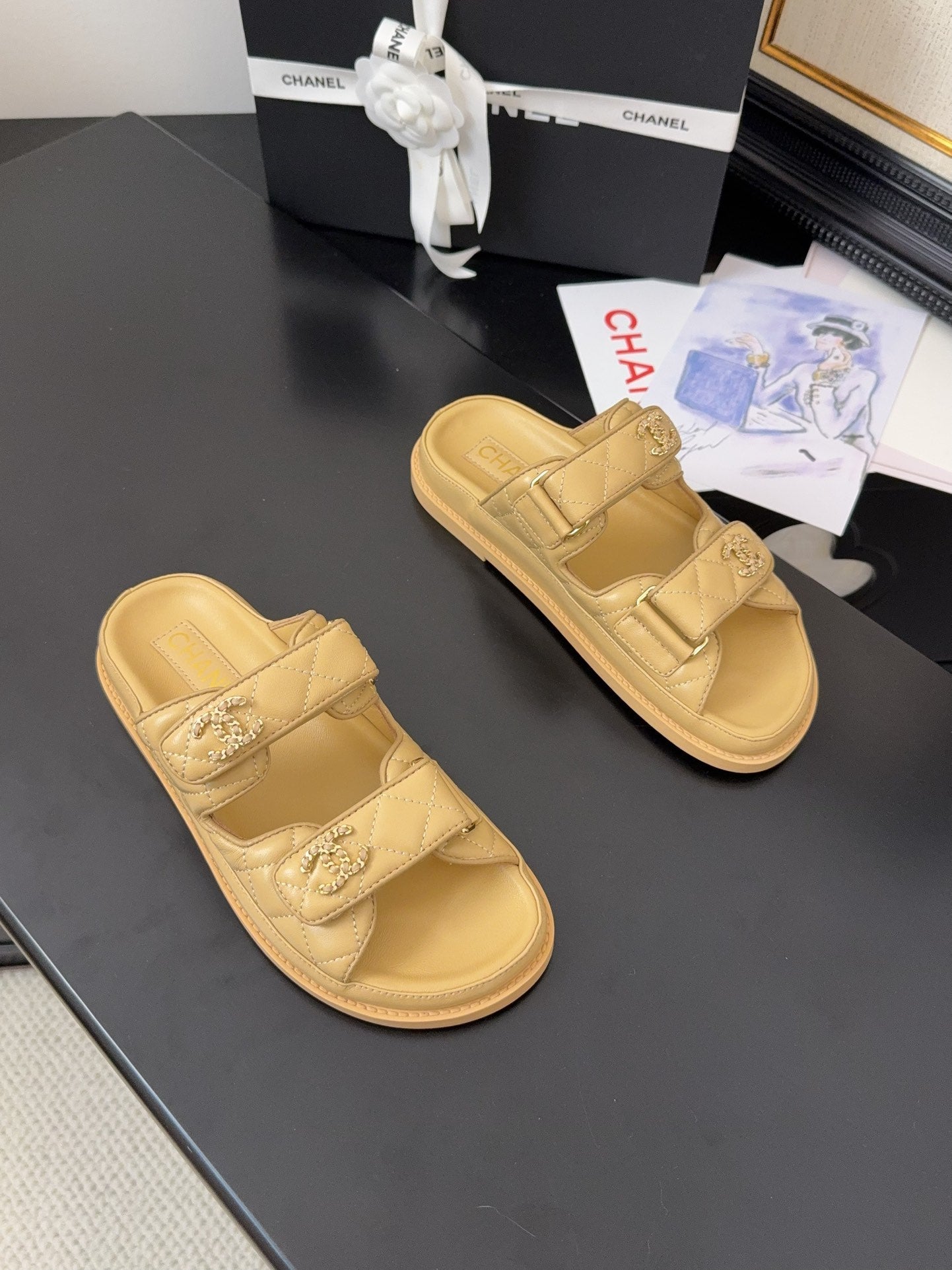 CHANEL 25 Dad Sandal Mule Beige Calfskin