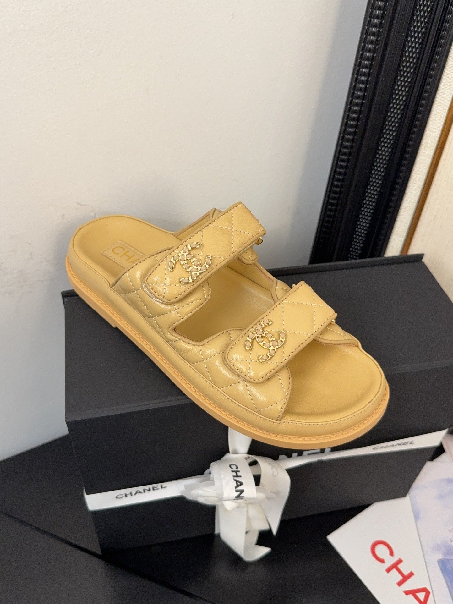 CHANEL 25 Dad Sandal Mule Beige Calfskin