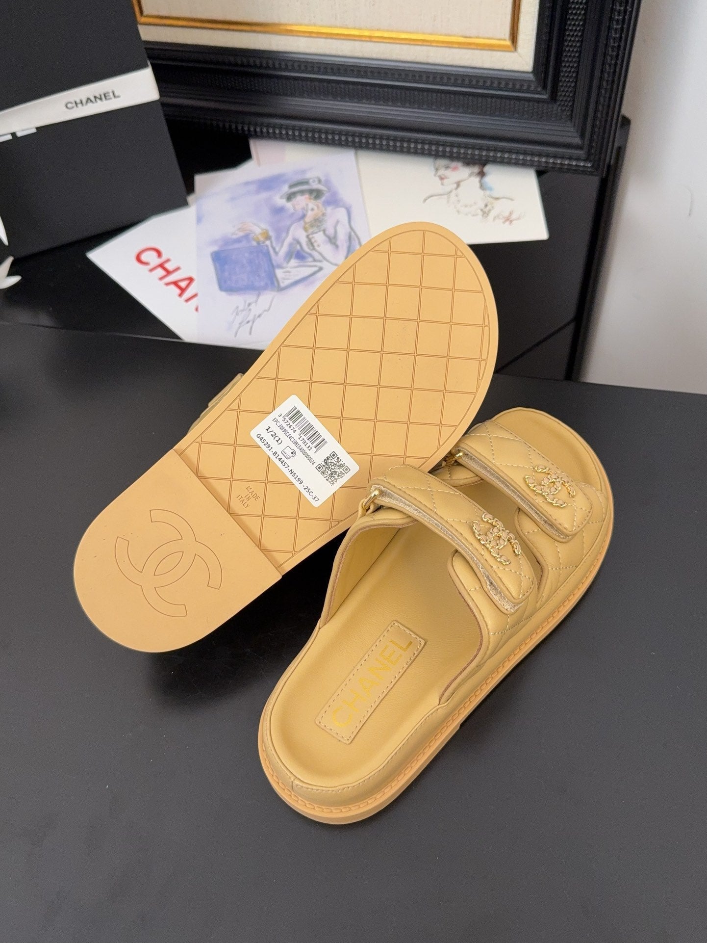 CHANEL 25 Dad Sandal Mule Beige Calfskin