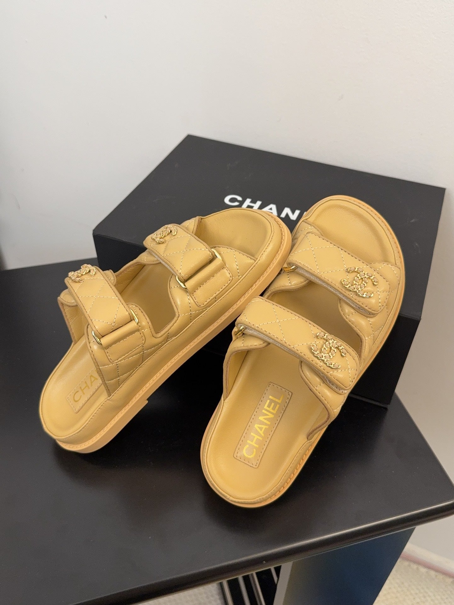 CHANEL 25 Dad Sandal Mule Beige Calfskin