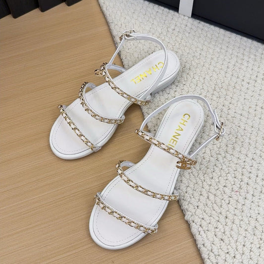 CHANEL 25S Sandal Three Leather Strap White Calfskin