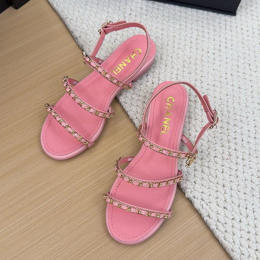 CHANEL 25S Sandal Three Leather Strap Pink Calfskin