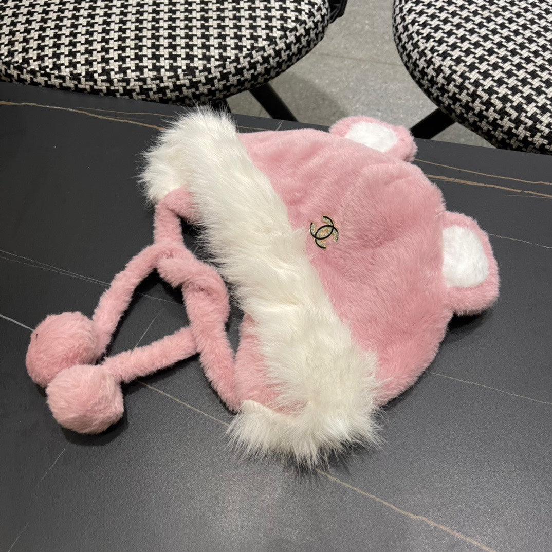 CHANEL BEANIE HAT IN BABY PINK FLEECE AND WOOL 433164