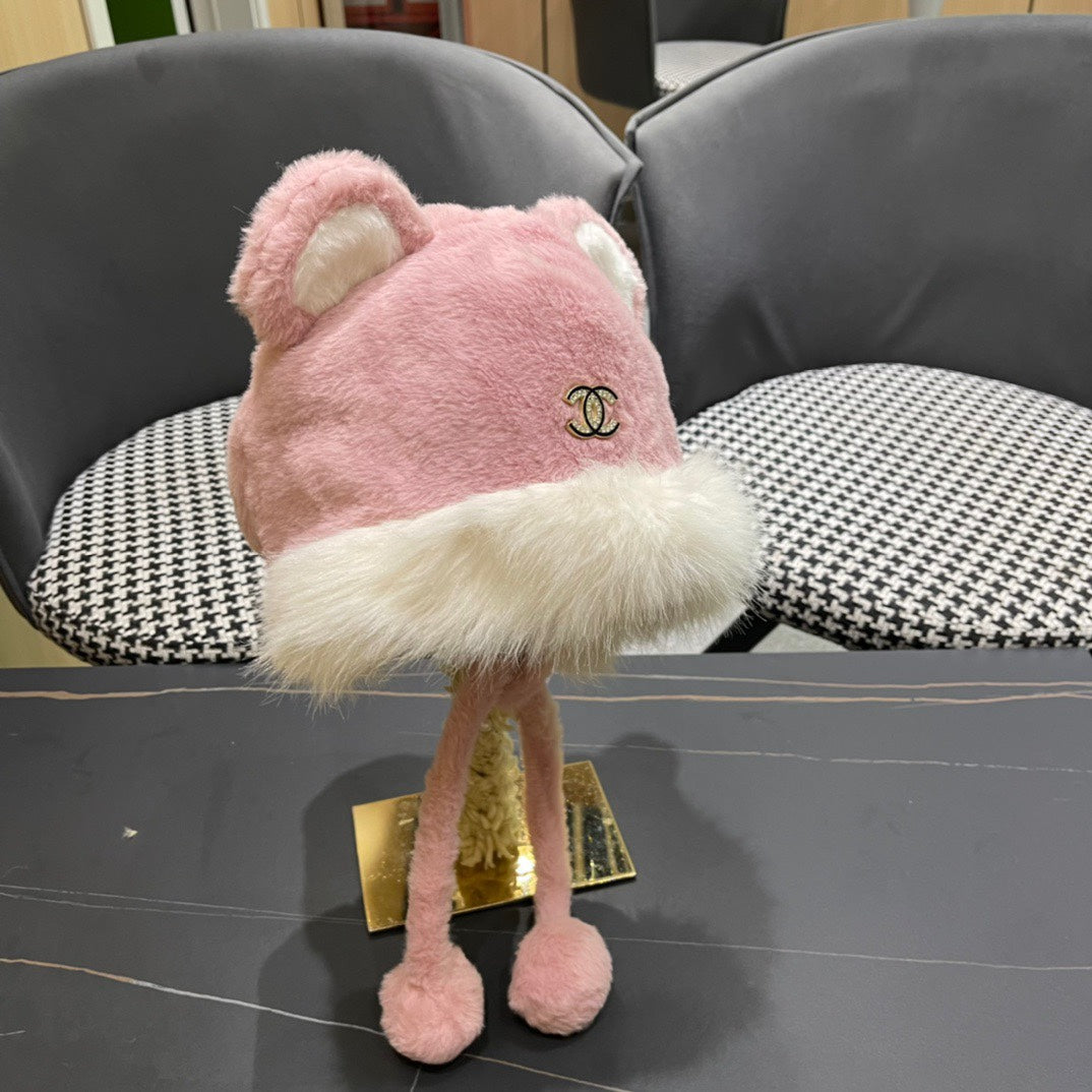 CHANEL BEANIE HAT IN BABY PINK FLEECE AND WOOL 433164