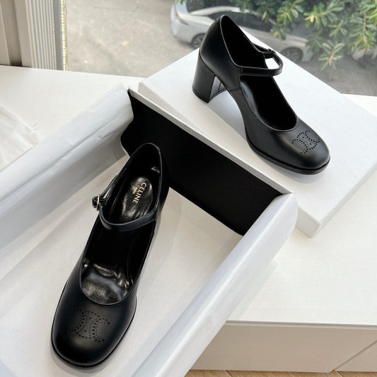 Celine HIGH MARY JANE SHOES IN BLACK CALFSKIN