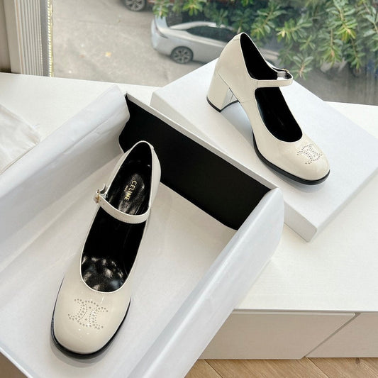 Celine HIGH MARY JANE SHOES IN WHITE PATENT CALFSKIN
