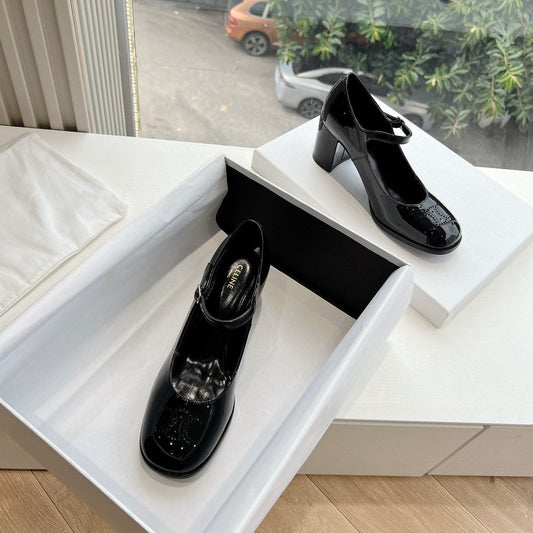 Celine HIGH MARY JANE SHOES IN BLACK PATENT CALFSKIN