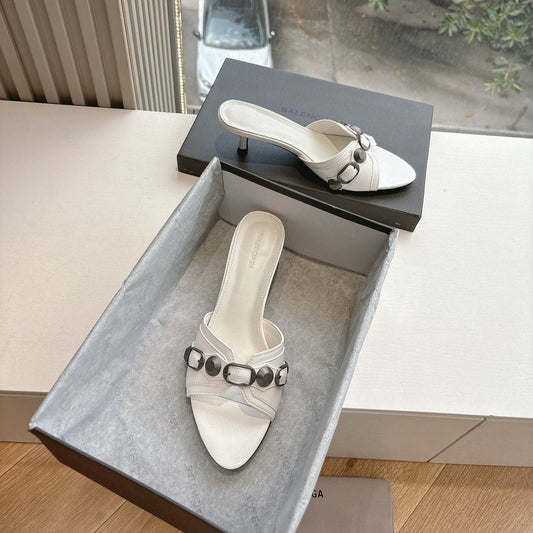 Balanciaga CAGOLE MID-HEEL MULES IN WHITE CALFSKIN