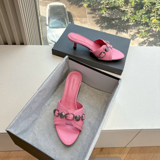 Balanciaga CAGOLE MID-HEEL MULES IN SHOCKING PINK CALFSKIN