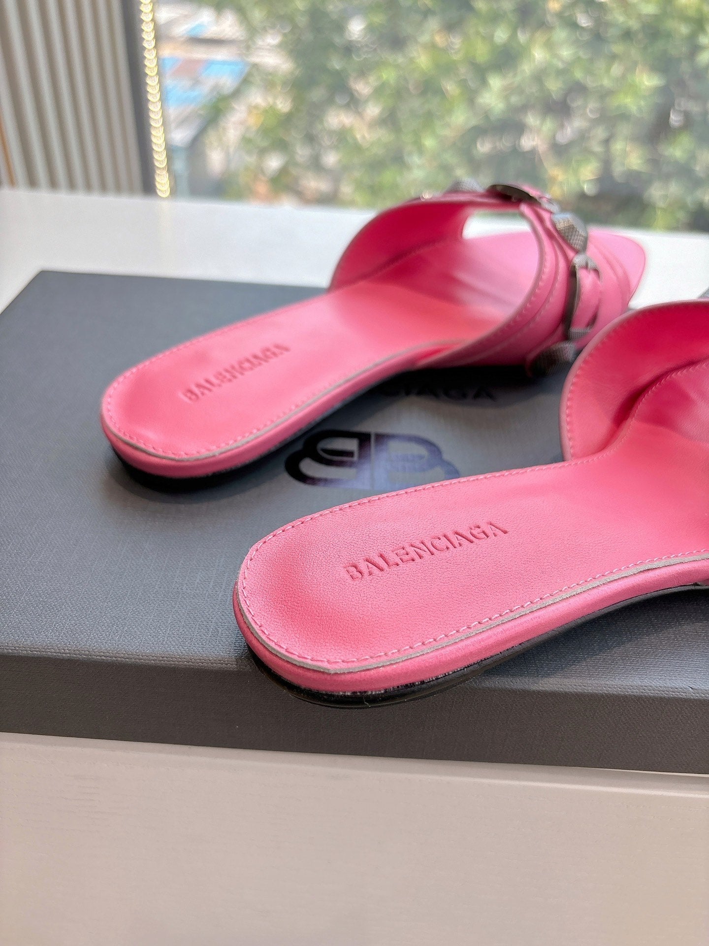 Balanciaga CAGOLE FLAT MULES IN FRENCH PINK CALFSKIN