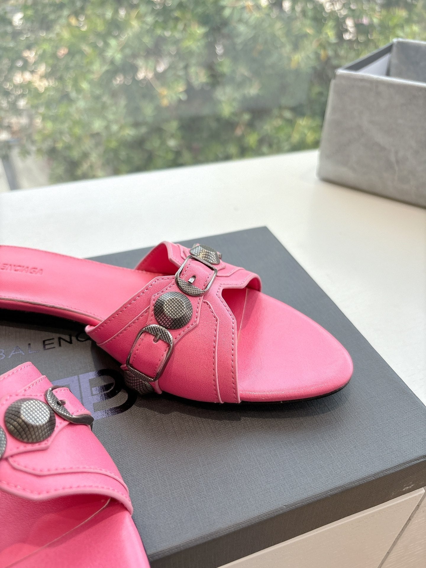 Balanciaga CAGOLE FLAT MULES IN FRENCH PINK CALFSKIN