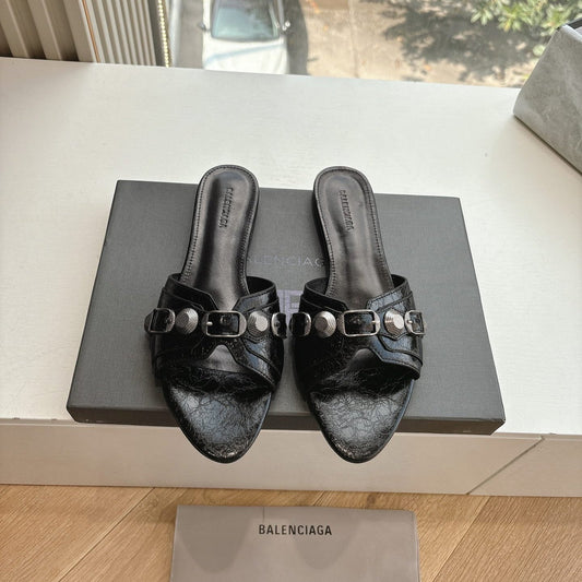 Balanciaga CAGOLE FLAT MULES IN BLACK CALFSKIN