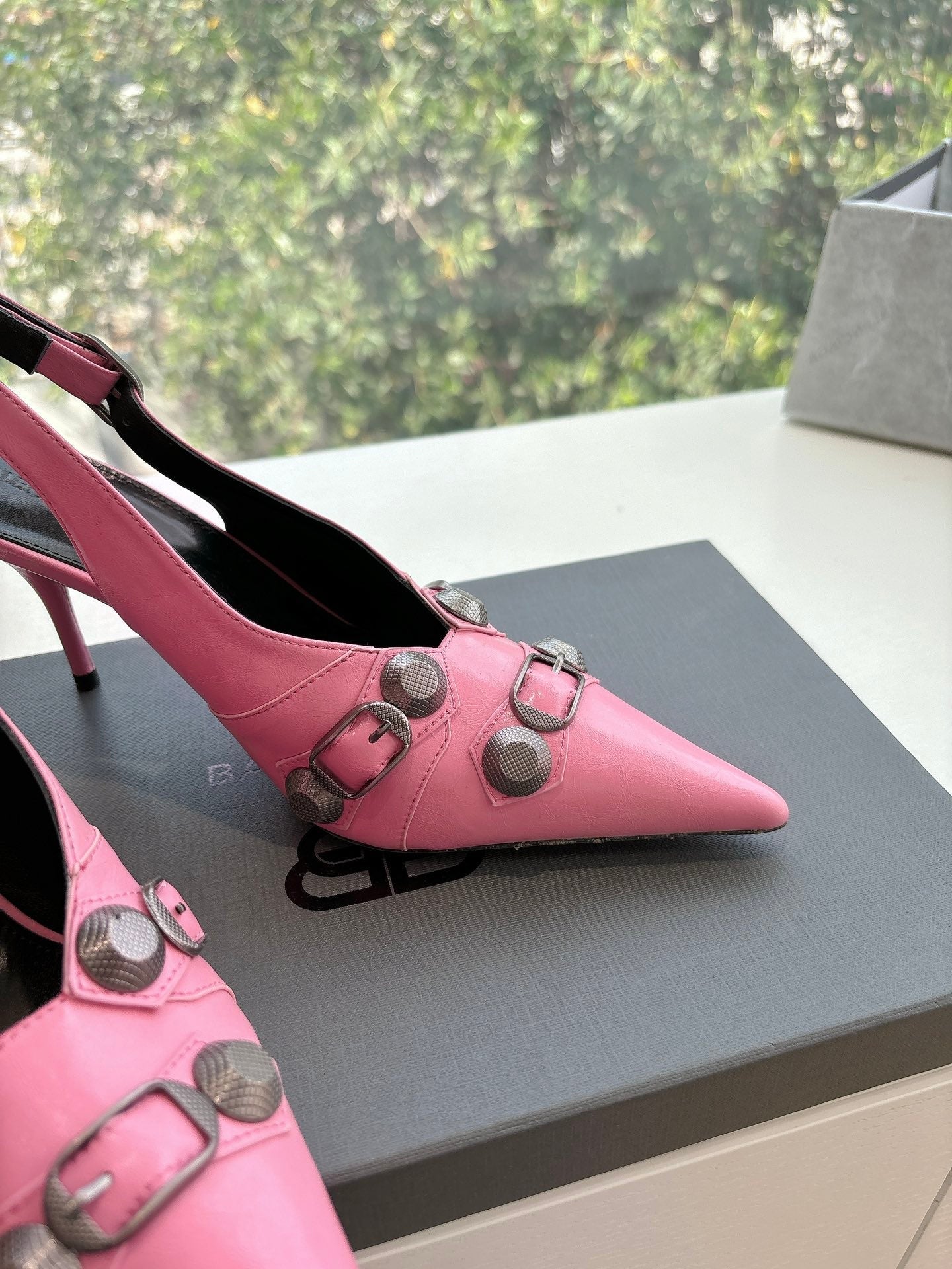 Balanciaga CAGOLE HIGH SLINGBACK IN BUBBLEGUM PINK GLOSSY CALFSKIN
