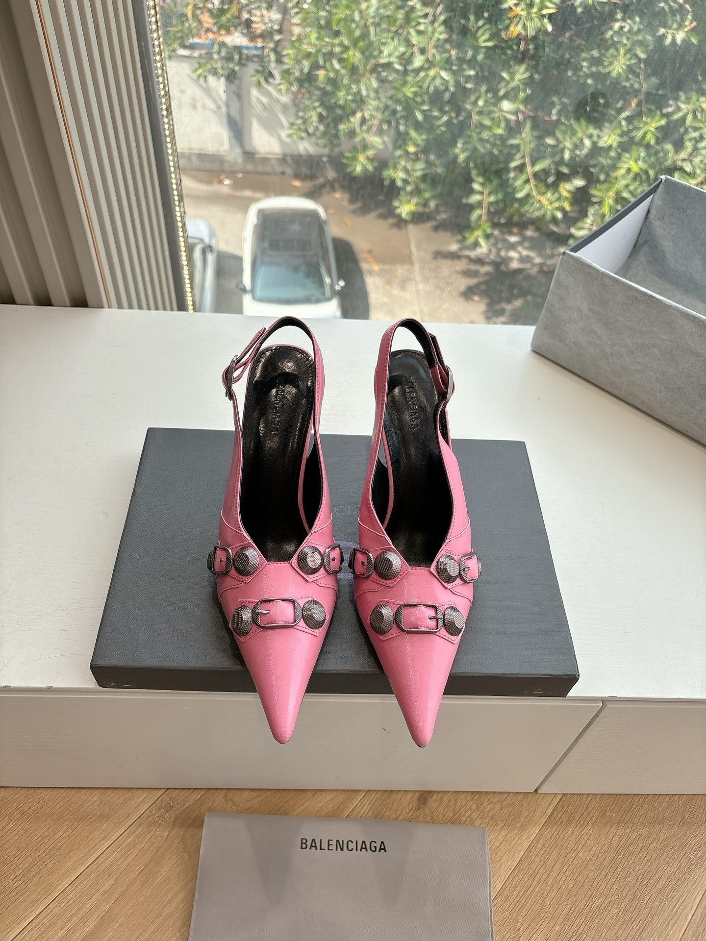 Balanciaga CAGOLE HIGH SLINGBACK IN BUBBLEGUM PINK GLOSSY CALFSKIN