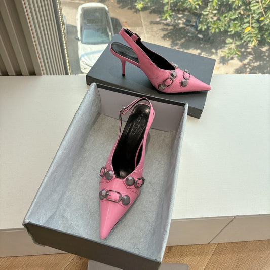Balanciaga CAGOLE HIGH SLINGBACK IN BUBBLEGUM PINK GLOSSY CALFSKIN