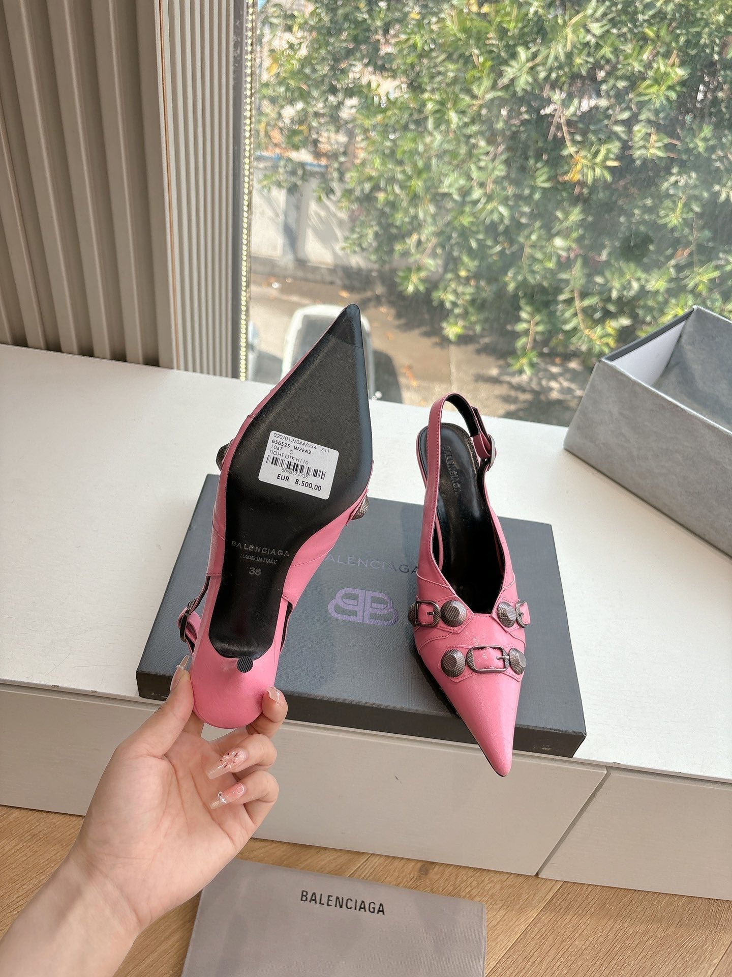 Balanciaga CAGOLE HIGH SLINGBACK IN BUBBLEGUM PINK GLOSSY CALFSKIN