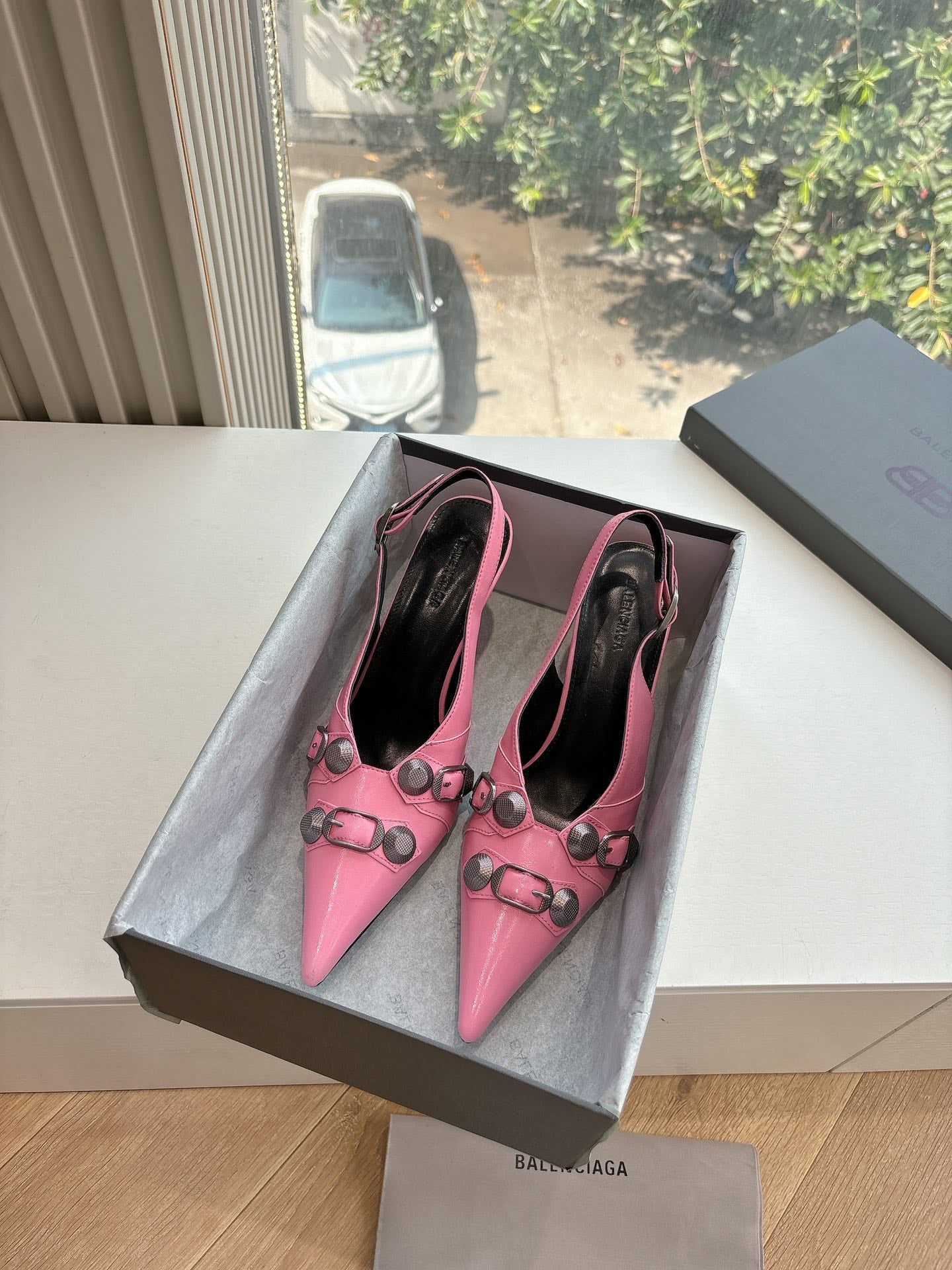 Balanciaga CAGOLE HIGH SLINGBACK IN BUBBLEGUM PINK GLOSSY CALFSKIN
