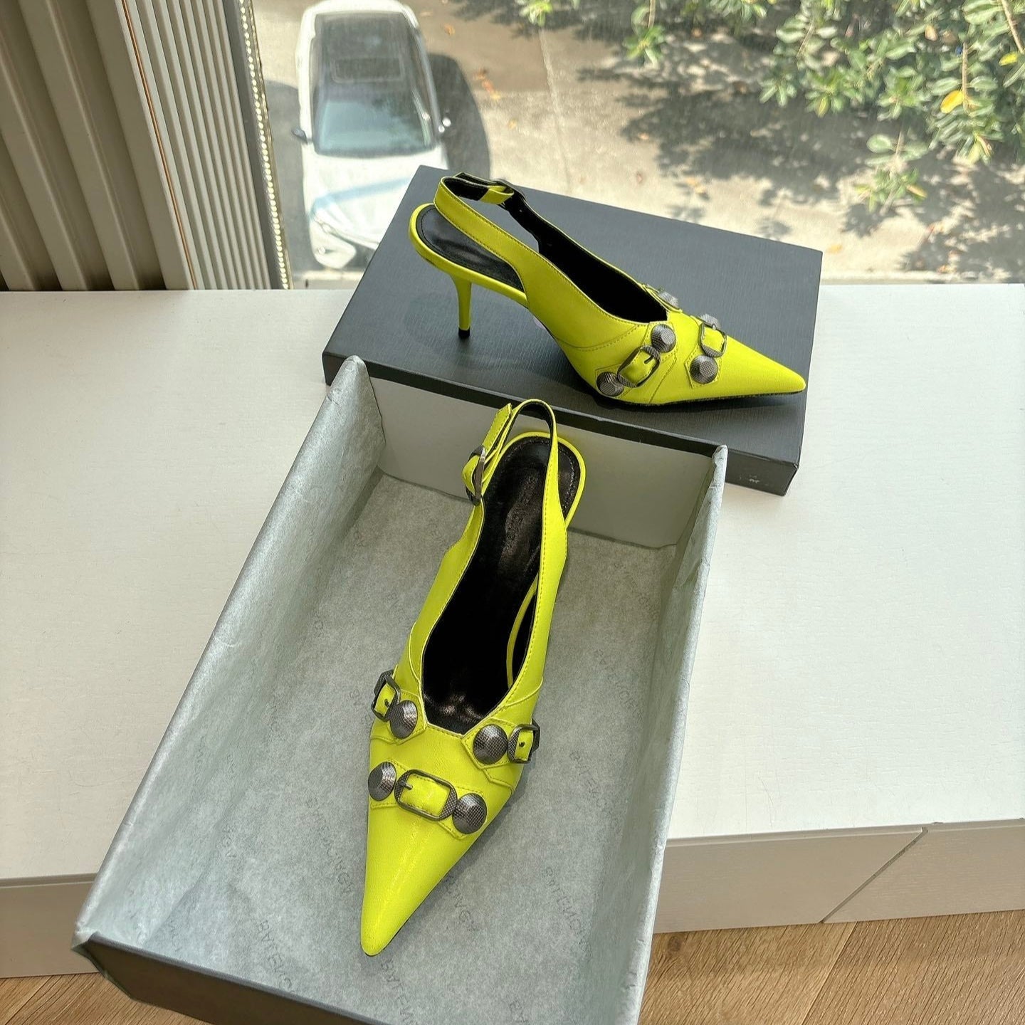 Balanciaga CAGOLE HIGH SLINGBACK IN YELLOW GLOSSY CALFSKIN