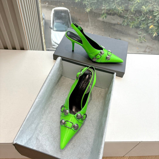 Balanciaga CAGOLE HIGH SLINGBACK IN NEON GREEN GLOSSY CALFSKIN