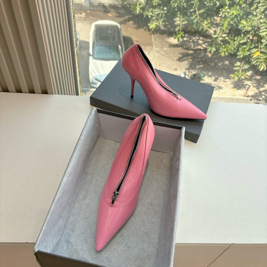 Balanciaga ZIPPER POINTED-TOE HIGH PUMPS IN BUBBLEGUM PINK SHINY LAMBSKIN