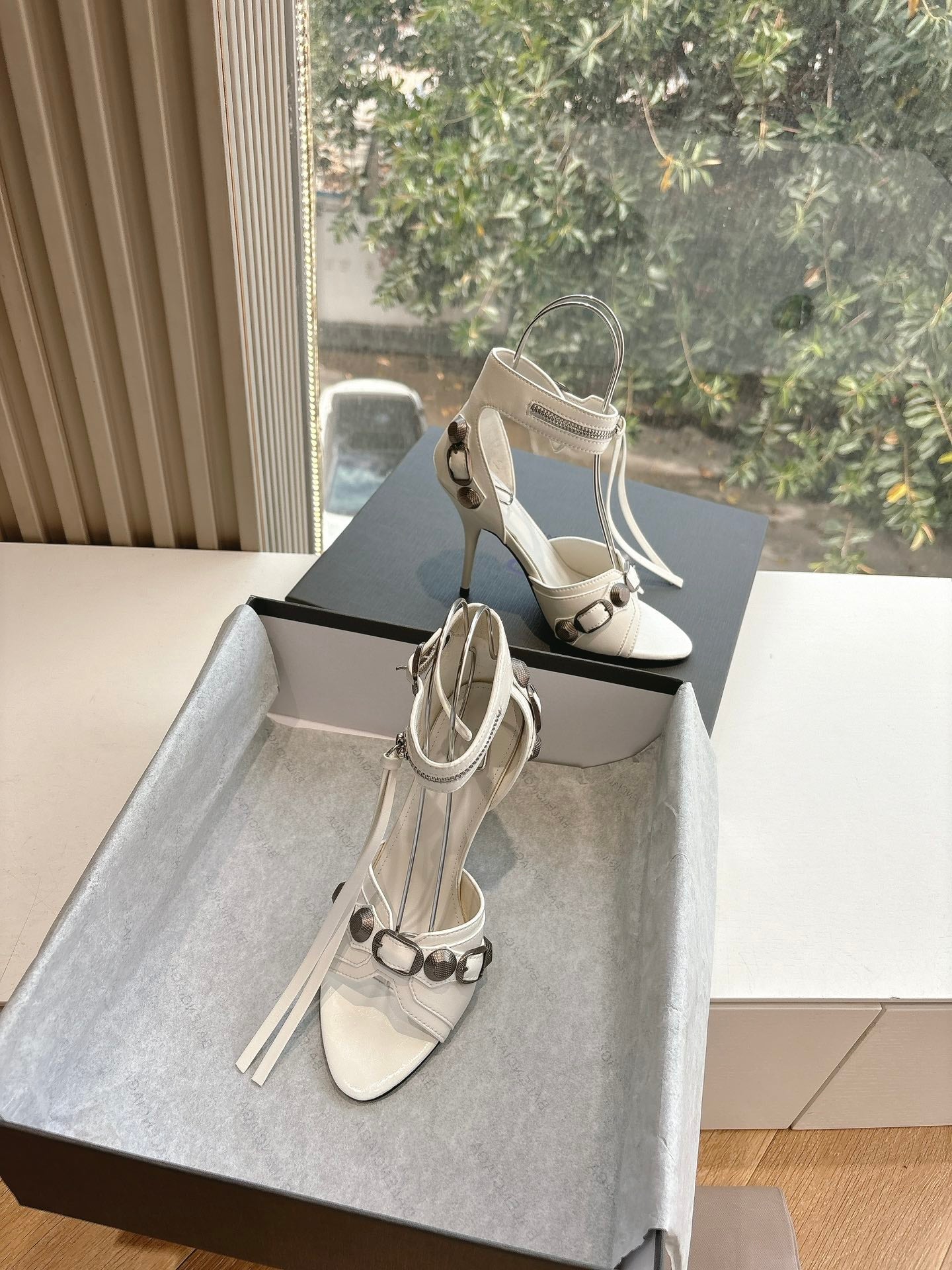 Balanciaga CAGOLE HIGH-HEEL SANDALS IN WHITE LAMBSKIN