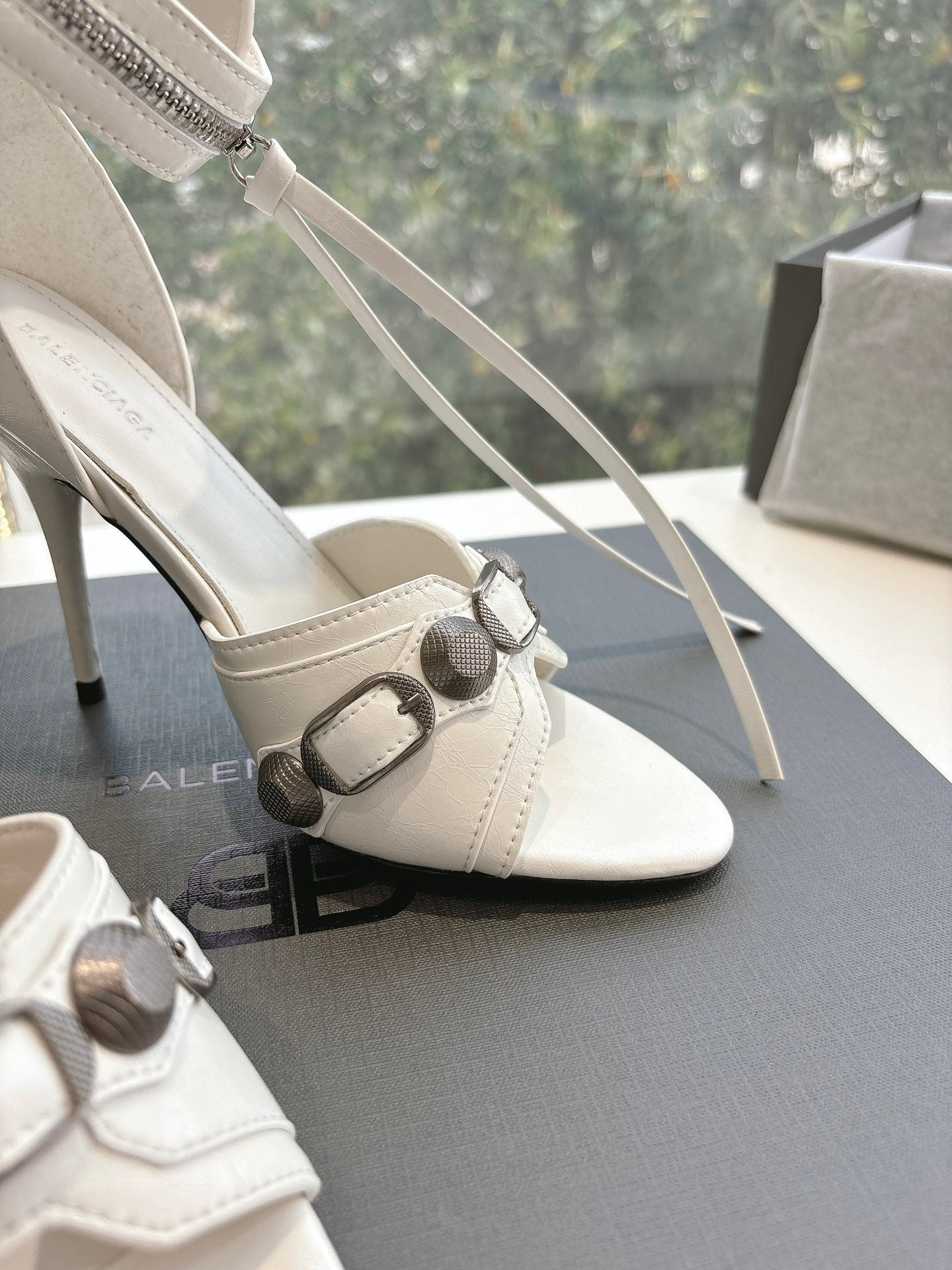 Balanciaga CAGOLE HIGH-HEEL SANDALS IN WHITE LAMBSKIN