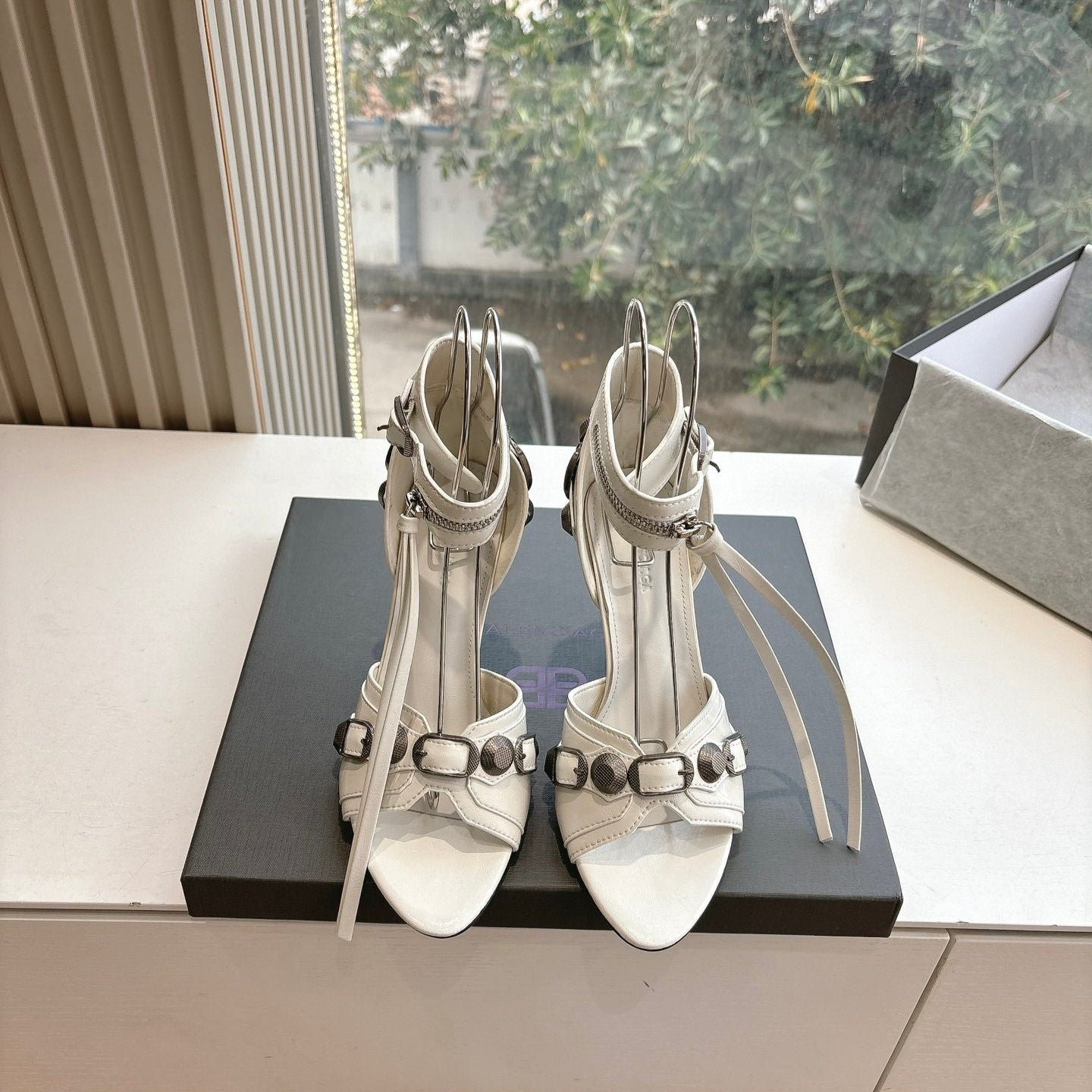 Balanciaga CAGOLE HIGH-HEEL SANDALS IN WHITE LAMBSKIN