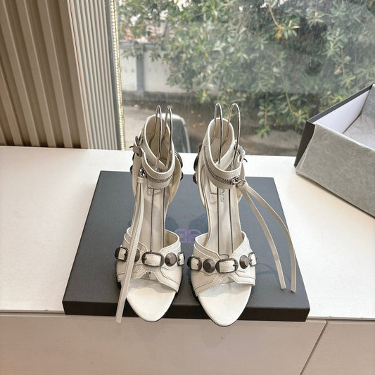 Balanciaga CAGOLE HIGH-HEEL SANDALS IN WHITE LAMBSKIN