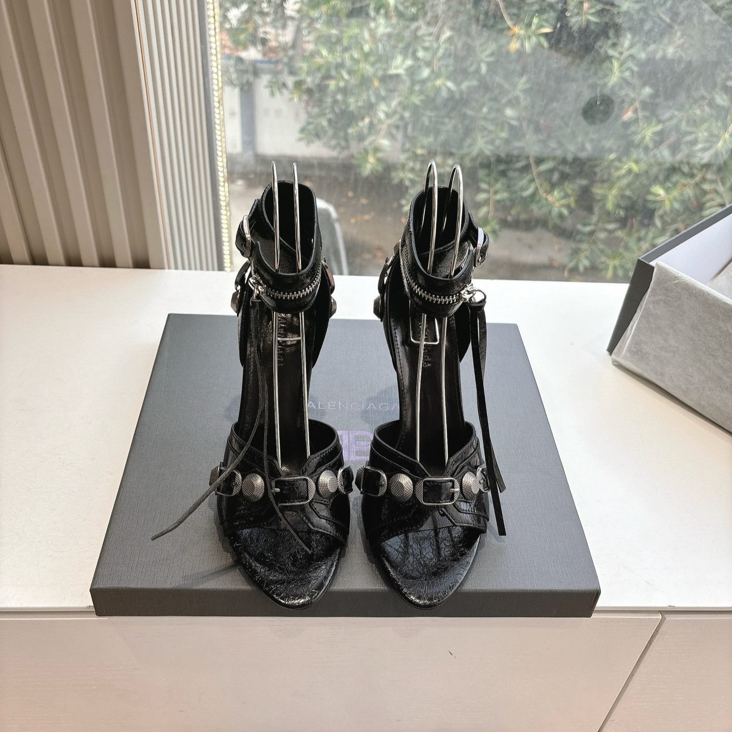 Balanciaga CAGOLE HIGH-HEEL SANDALS IN BLACK LAMBSKIN
