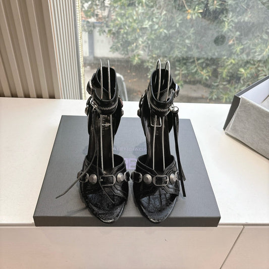 Balanciaga CAGOLE HIGH-HEEL SANDALS IN BLACK LAMBSKIN