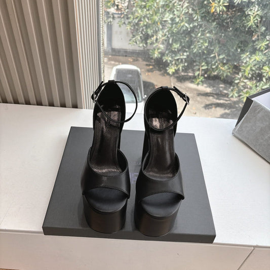 Balanciaga PLATFORM ANKLE STRAP HEELS IN BLACK SMOOTH CALFSKIN