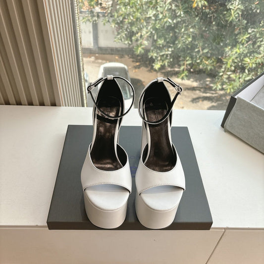 Balanciaga PLATFORM ANKLE STRAP HEELS IN WHITE SMOOTH CALFSKIN